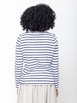 Allude - Stripe Long Sleeve Cotton Tee - Blue and White - Verdalina