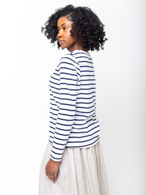 Allude - Stripe Long Sleeve Cotton Tee - Blue and White - Verdalina