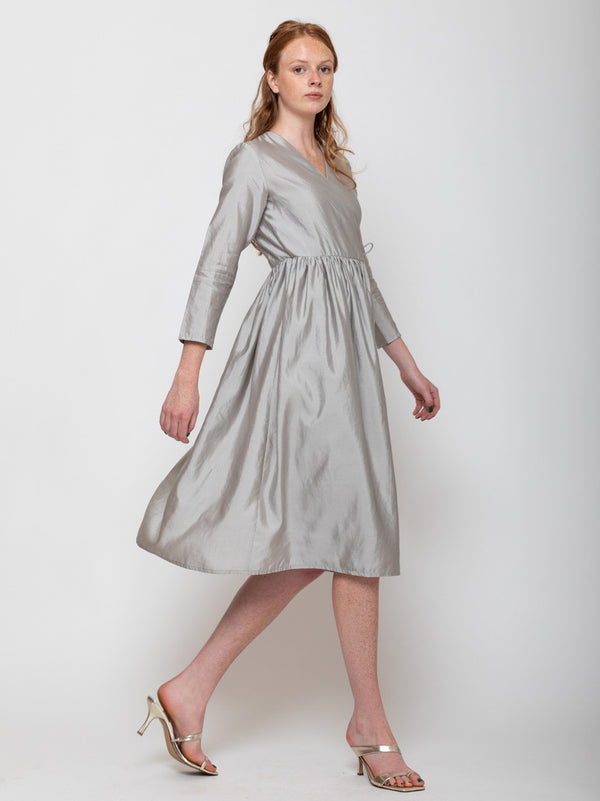 Silk Wrap Dress - Light Gray – Verdalina