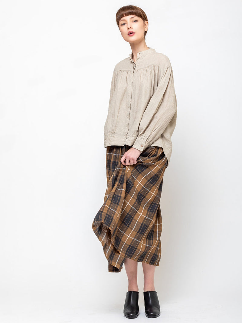 Ichi Antiquites - Linen Skirt - Brown Plaid - Verdalina