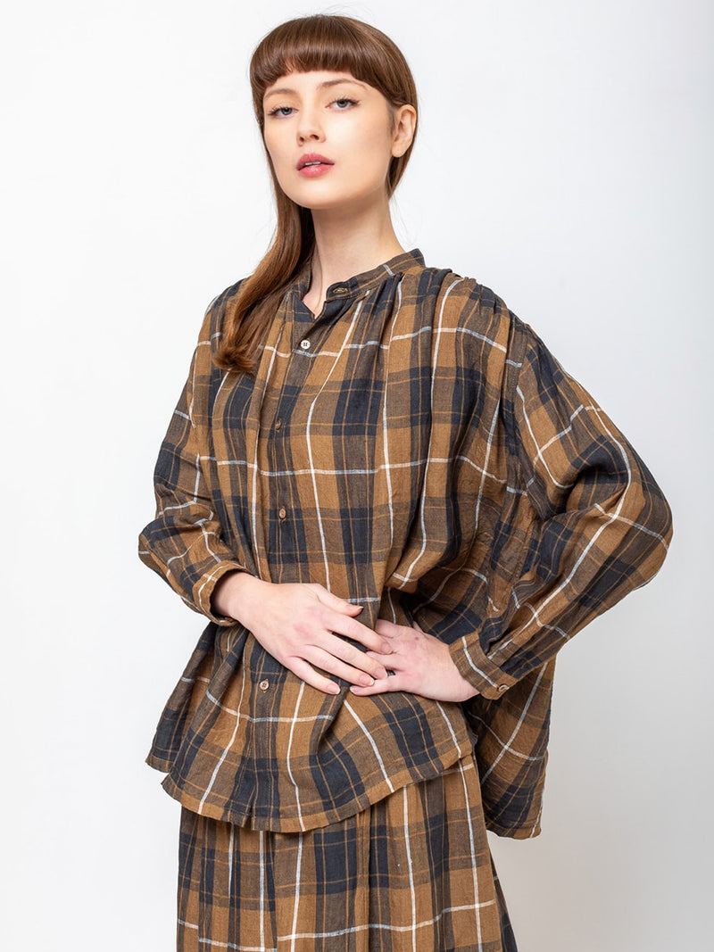 Ichi Antiquites - Linen Shirt - Brown Plaid - Verdalina