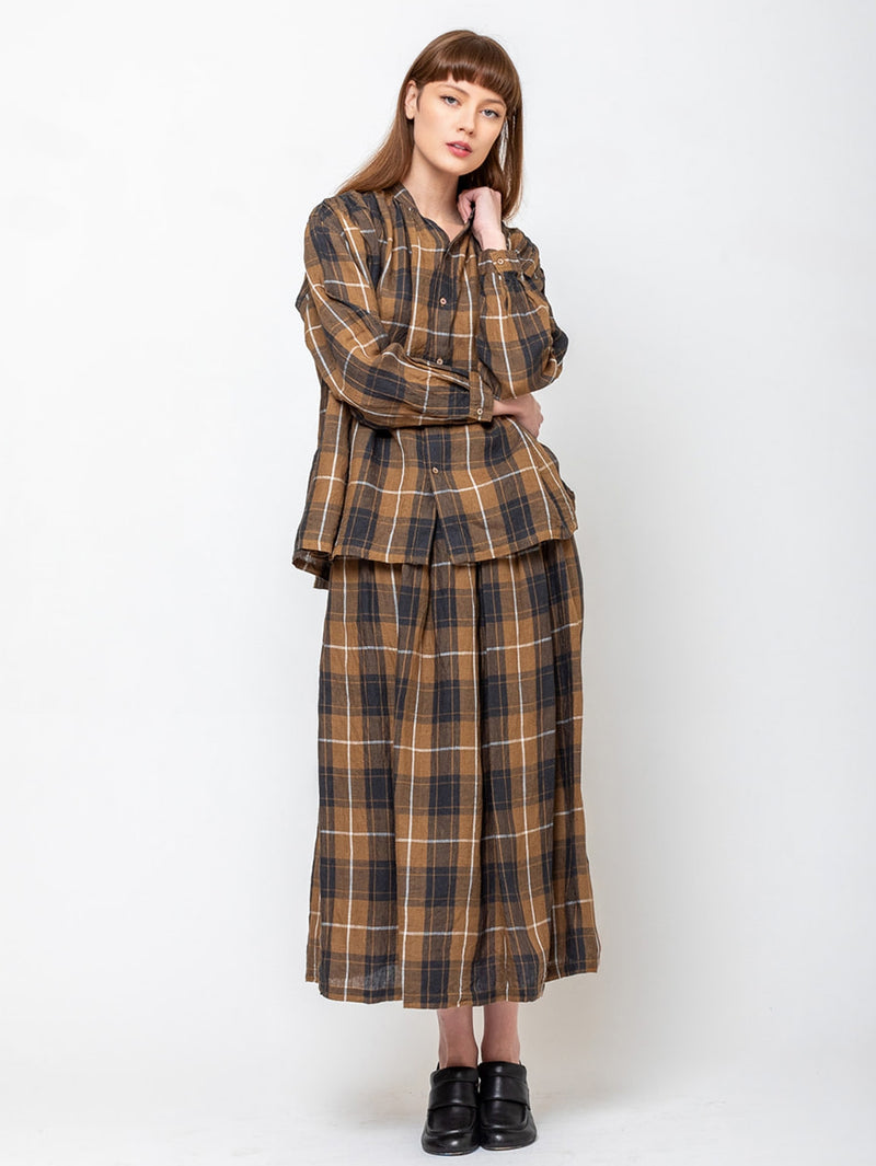 Ichi Antiquites - Linen Shirt - Brown Plaid - Verdalina