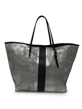 Kempton & Co - Metallic Canvas Black Striped Urban Beach Tote - Silver/Black - Verdalina