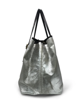 Kempton & Co - Metallic Canvas Black Striped Urban Beach Tote - Silver/Black - Verdalina