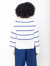 Allude - Cotton and Cashmere V-Neck Sweater - Blue Stripe - Verdalina