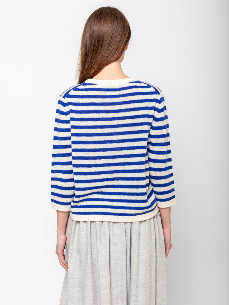 Allude - Stripe Round Neck Sweater - Oat/Night - Verdalina