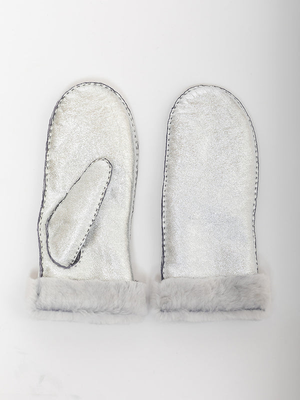 Silver Foil Mittens with Shearling