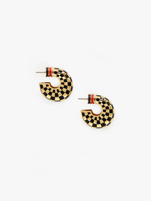 Clare V. - Le Hoop Earrings - Black and Gold Checker - Verdalina