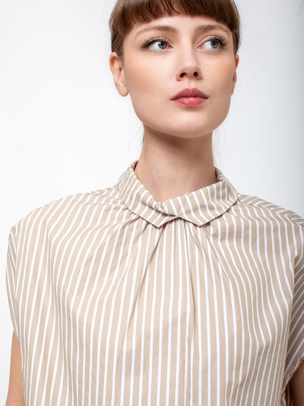 Gallego Desportes - Top U Button Back Shirt - Beige Stripes - Verdalina