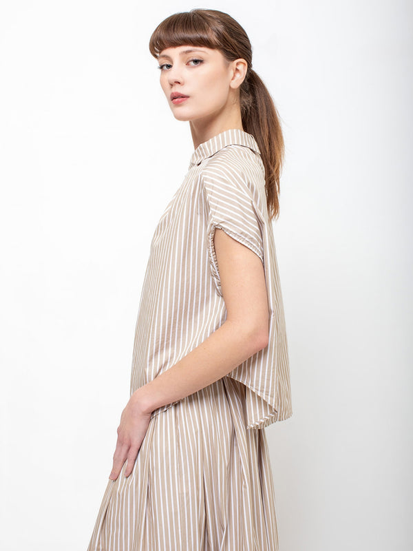 Gallego Desportes - Top U Button Back Shirt - Beige Stripes - Verdalina