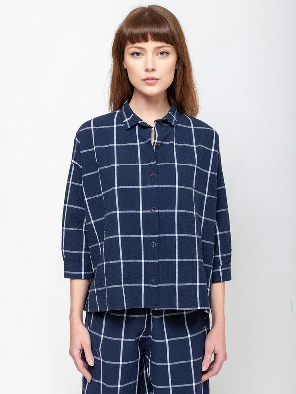 Hannoh Wessel - Savannah Crisp Check Shirt - Navy - Verdalina