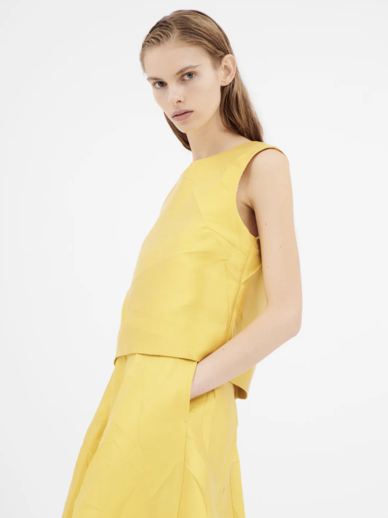 Odeeh - Macro Crinkle Silk Tank - Lemon - Verdalina