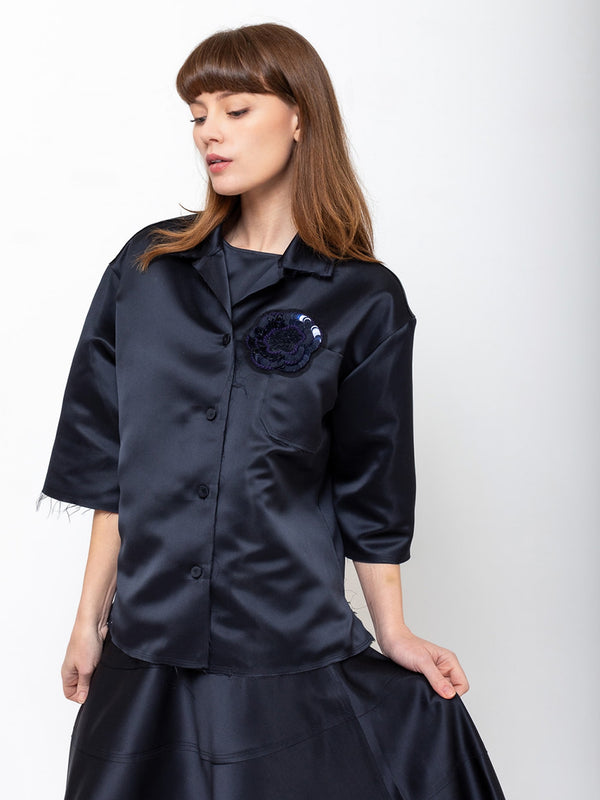 Odeeh - Satin Shirt - Midnight - Verdalina