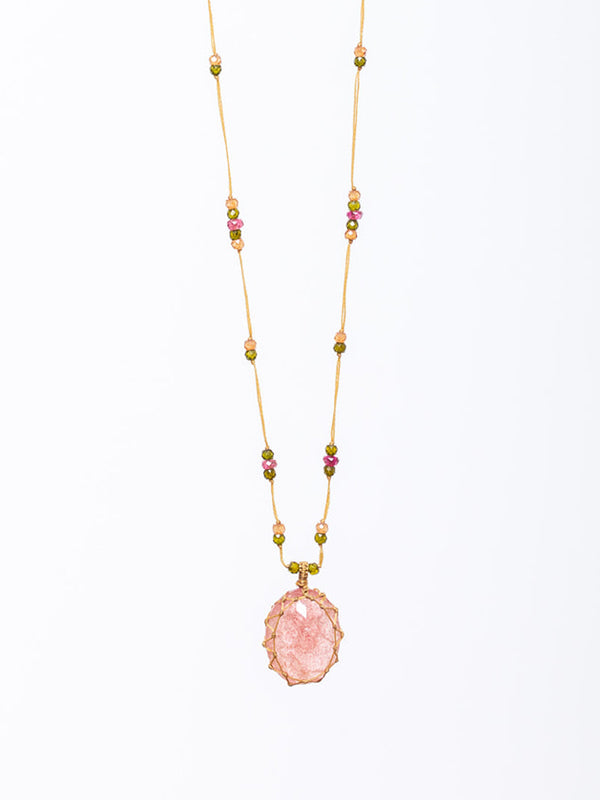 Sharing - Tibetan Necklace - Strawberry Pink Quartz - Verdalina