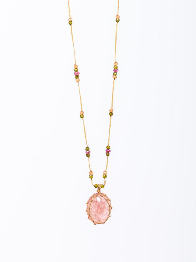 Sharing - Tibetan Necklace - Strawberry Pink Quartz - Verdalina